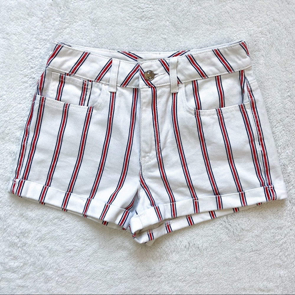 Pacsun white stripes jean mom shorts